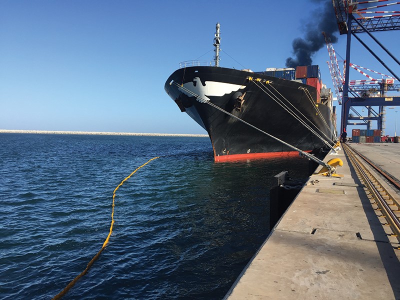 Container ship fire clean up